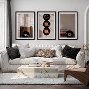Retro Pictures for Wall with Hanging Vinyl Records - Black Framed Poster with White Border - Artworksets