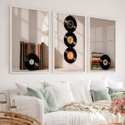 Retro Pictures for Wall with Hanging Vinyl Records - White Framed Poster No Border - Artworksets