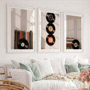 Retro Pictures for Wall with Hanging Vinyl Records - White Framed Poster with White Border - Artworksets