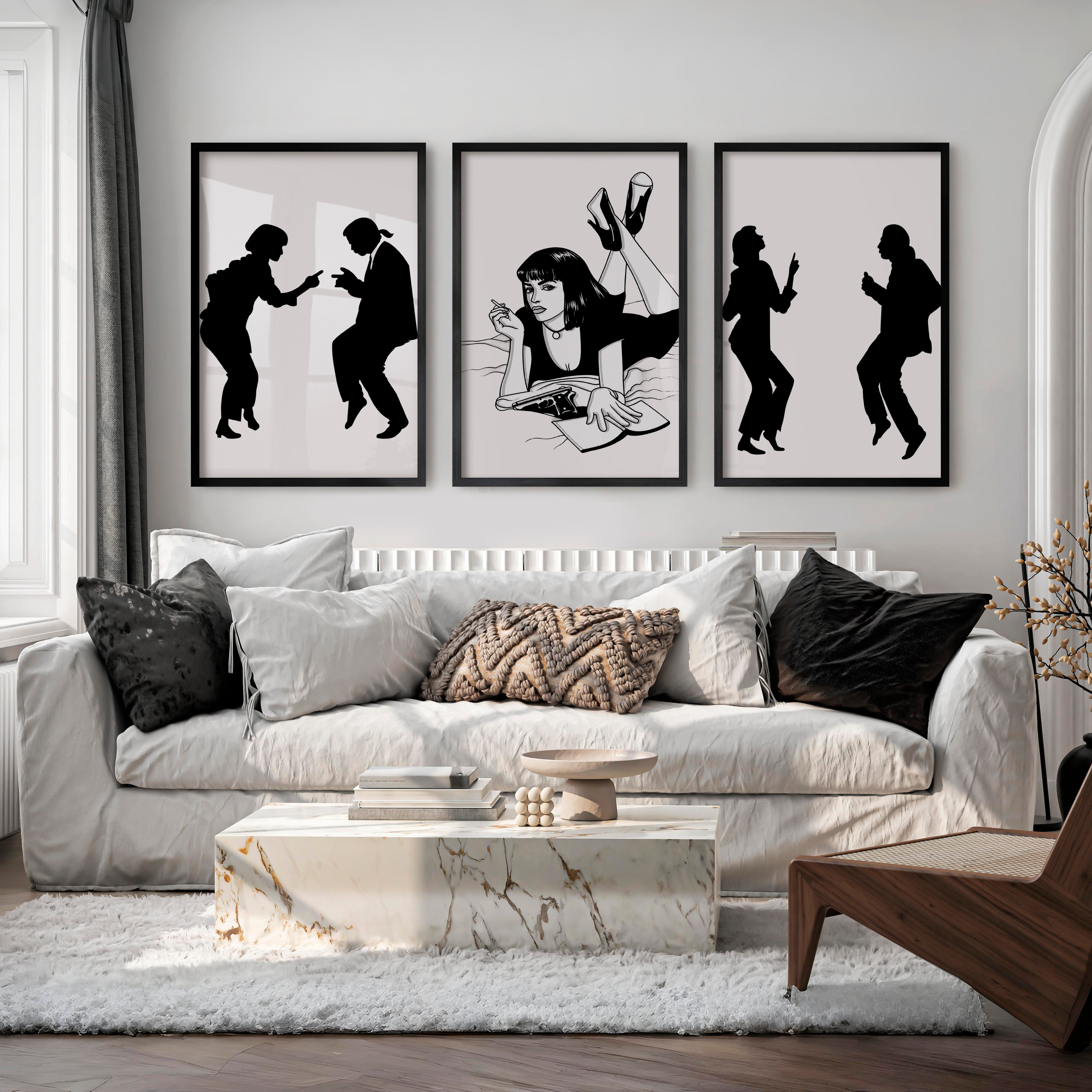 Retro Poster Prints with Pulp Dance Silhouettes - Black Framed Poster No Border - Artworksets