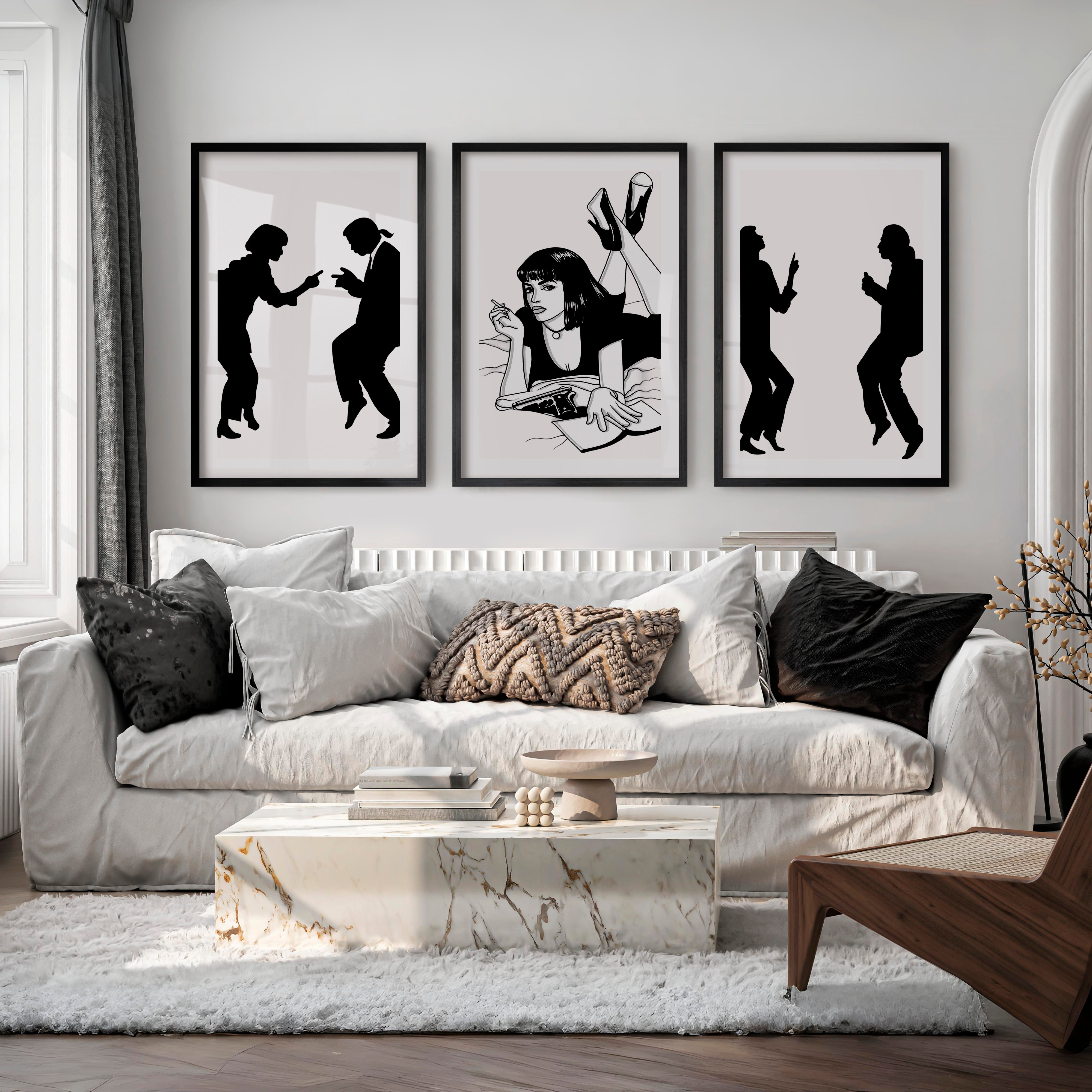Retro Poster Prints with Pulp Dance Silhouettes - Black Framed Poster with White Border - Artworksets