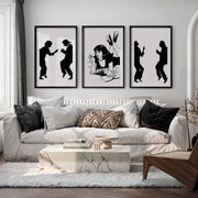 Retro Poster Prints with Pulp Dance Silhouettes - Black Framed Poster with White Border - Artworksets