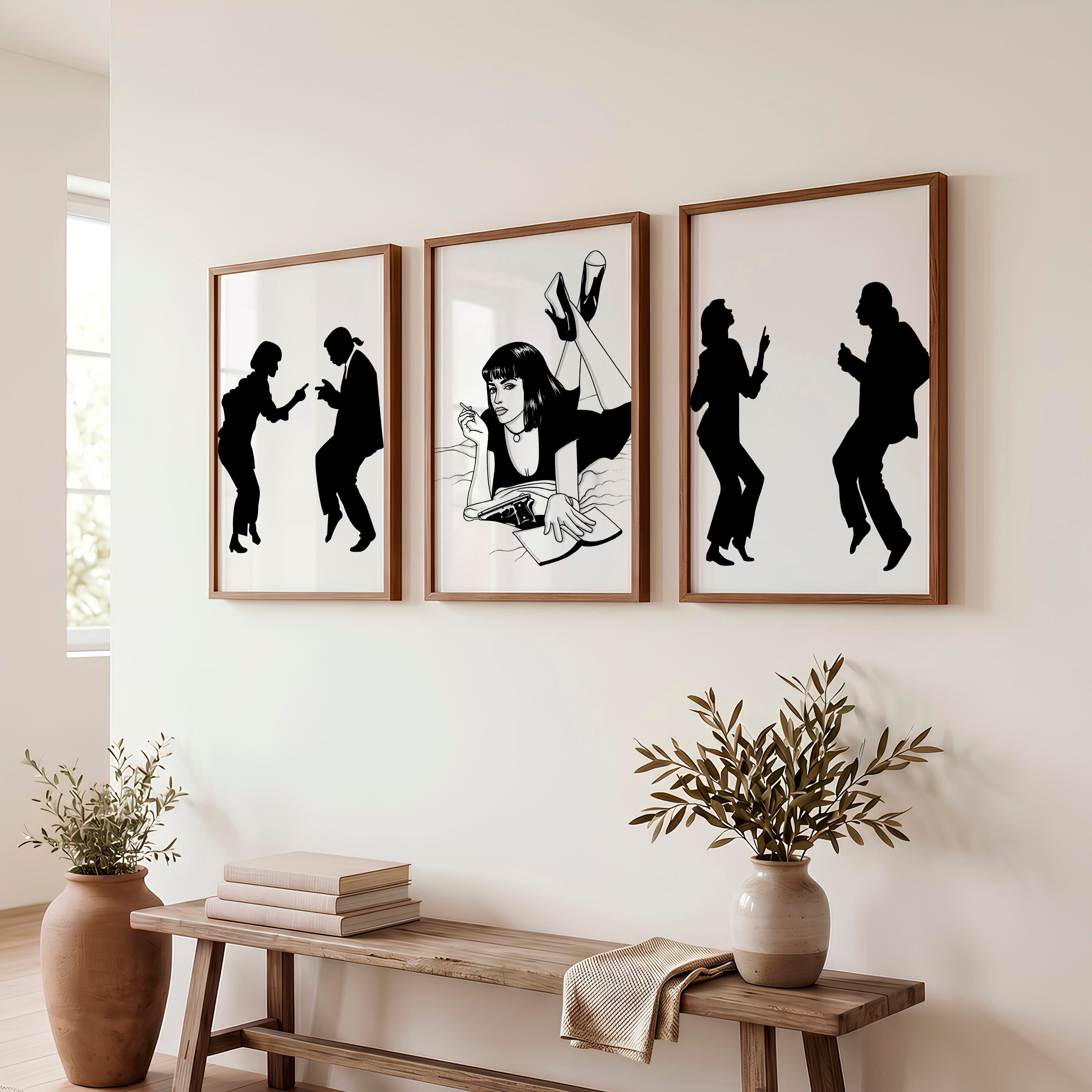 Retro Poster Prints with Pulp Dance Silhouettes - Dark Brown Framed Poster No Border - Artworksets