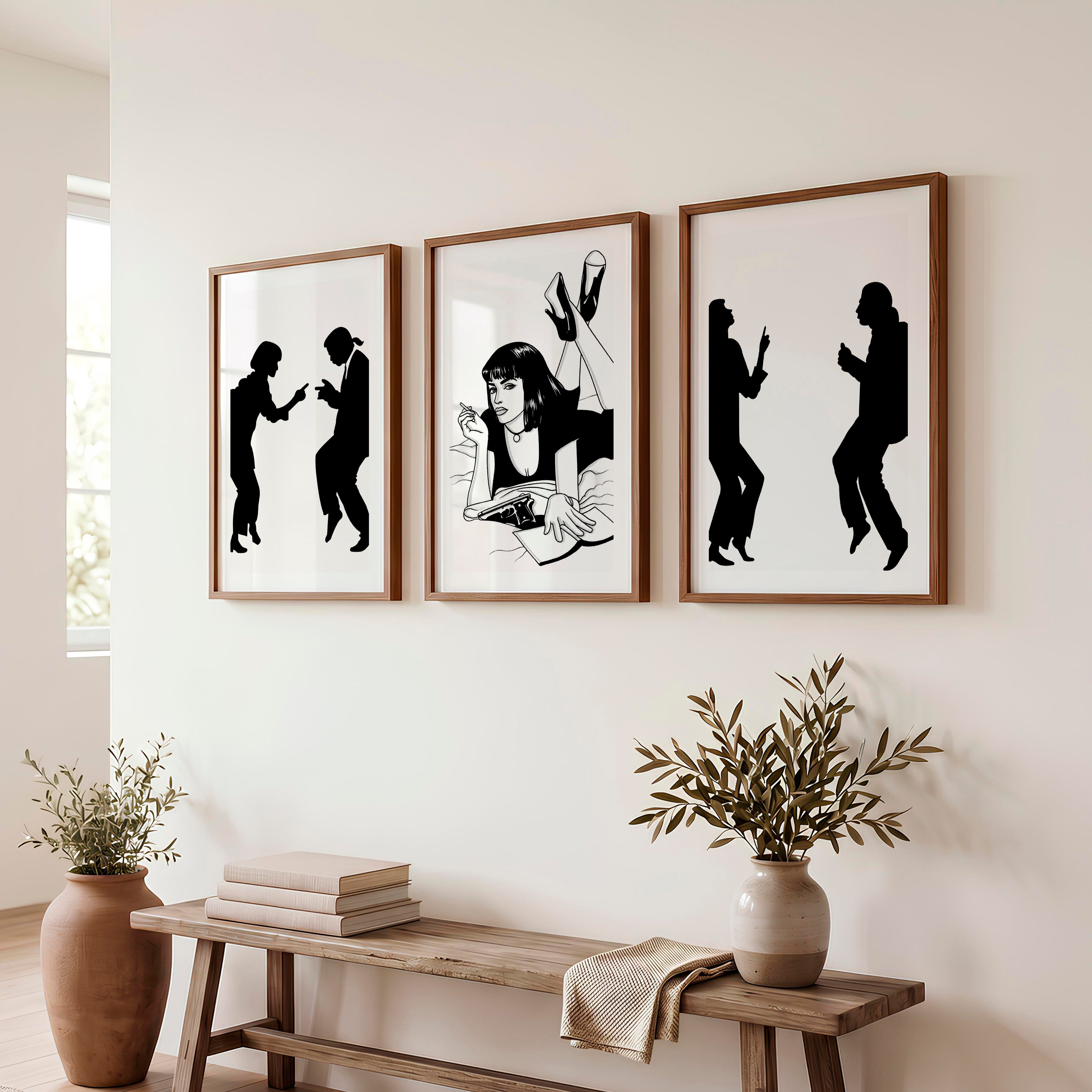 Retro Poster Prints with Pulp Dance Silhouettes - Dark Brown Framed Poster with White Border - Artworksets