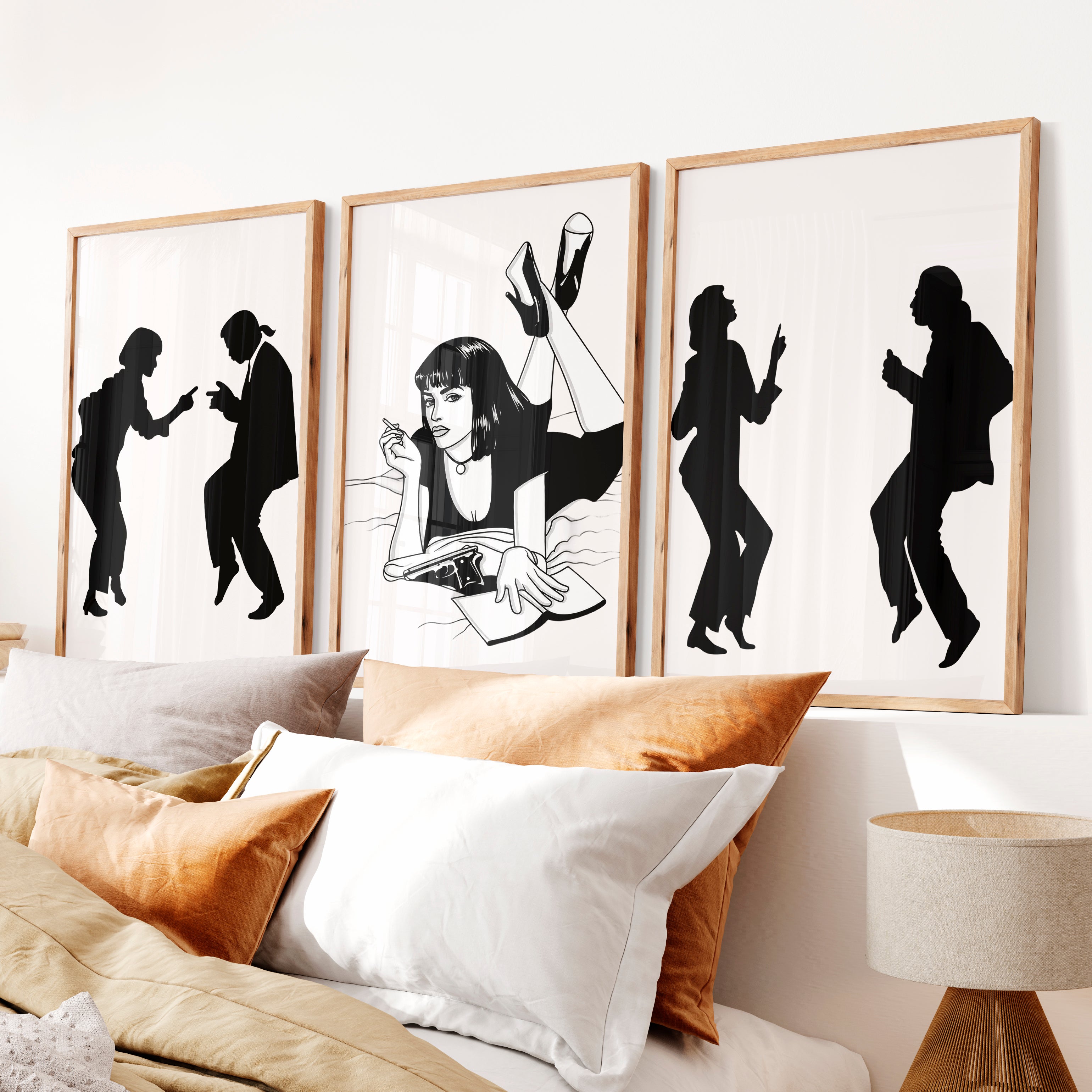 Retro Poster Prints with Pulp Dance Silhouettes - Natural Wood Framed Poster No Border - Artworksets