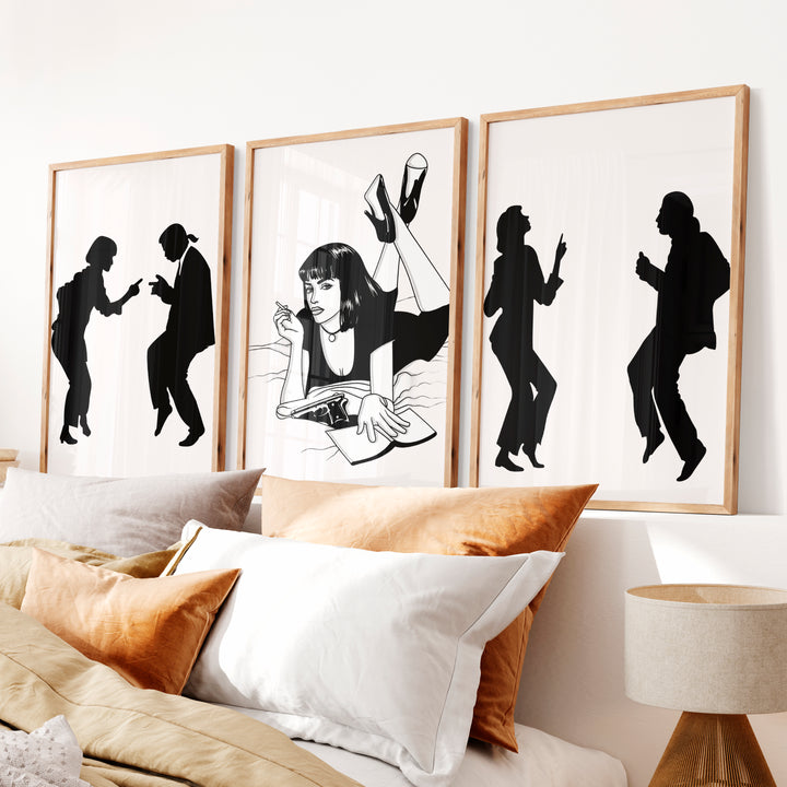 Retro Poster Prints with Pulp Dance Silhouettes - Natural Wood Framed Poster No Border - Artworksets