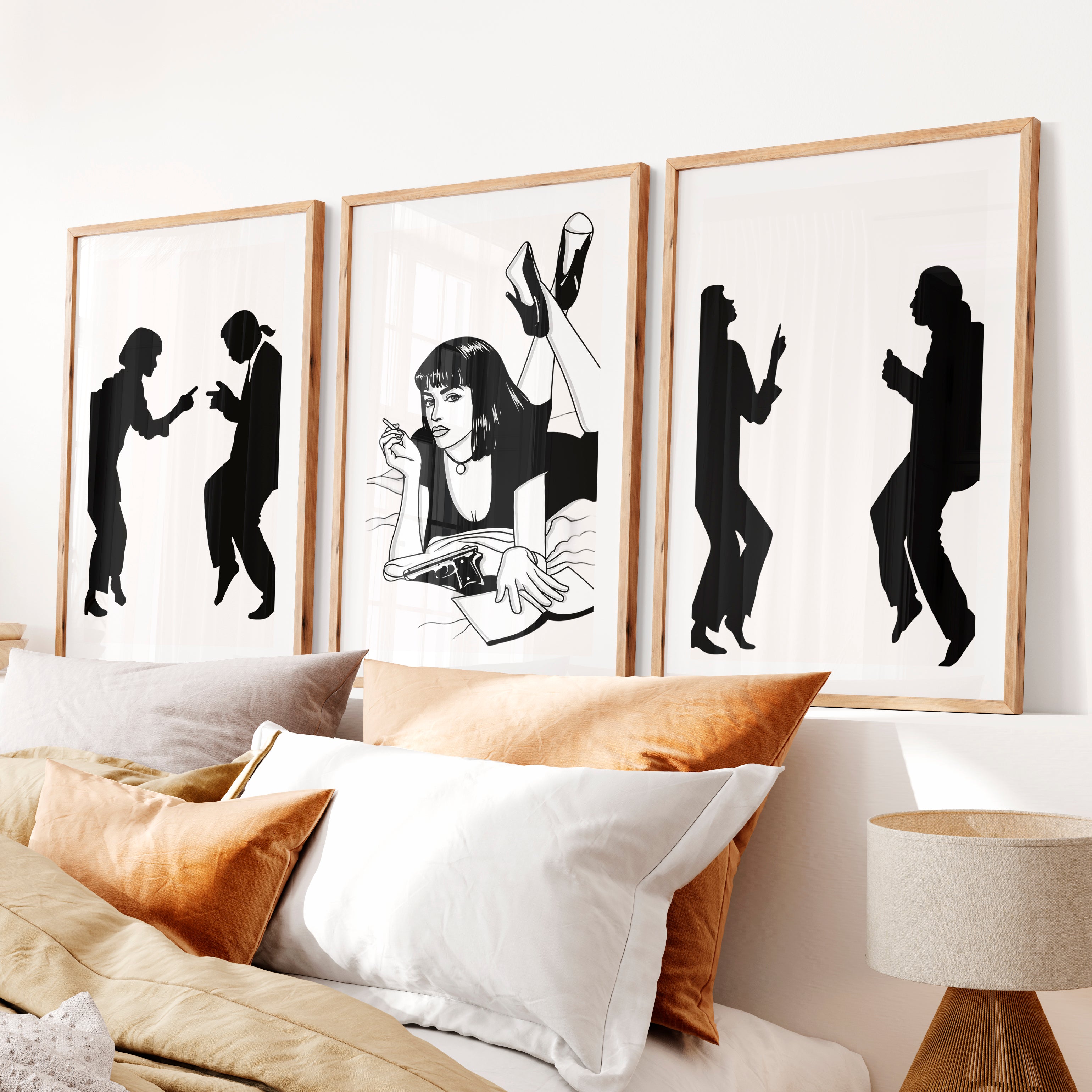 Retro Poster Prints with Pulp Dance Silhouettes- Natural Wood Framed Poster with White Border - Artworksets