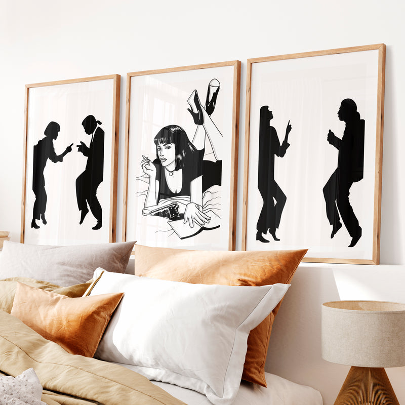 Retro Poster Prints with Pulp Dance Silhouettes- Natural Wood Framed Poster with White Border - Artworksets