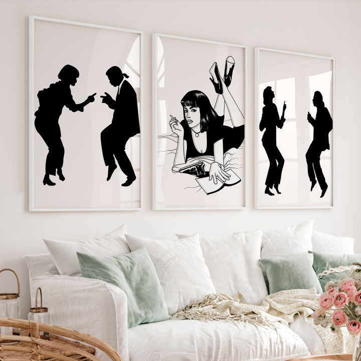 Retro Poster Prints with Pulp Dance Silhouettes - White Framed Poster No Border - Artworksets