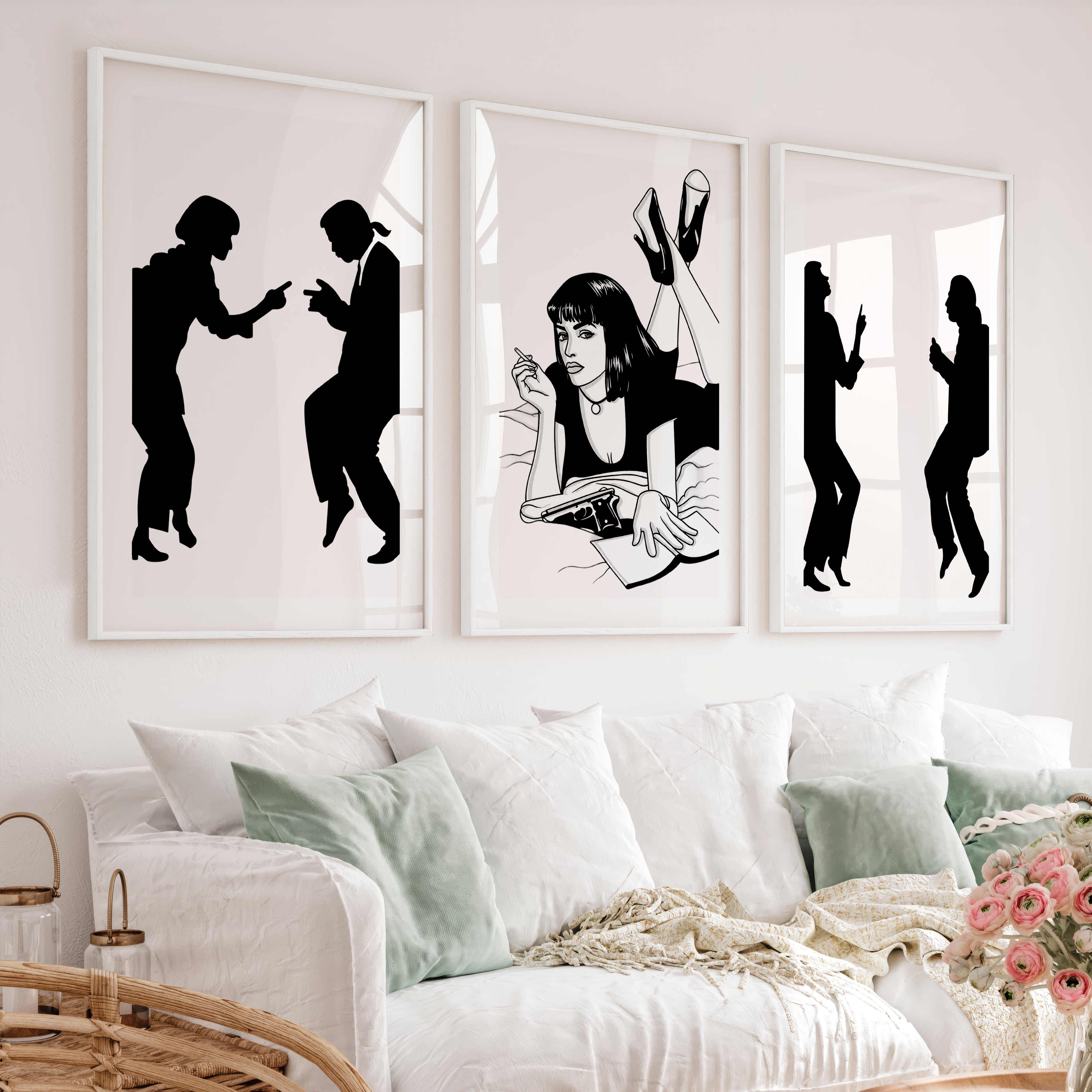 Retro Poster Prints with Pulp Dance Silhouettes - White Framed Poster with White Border - Artworksets