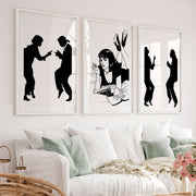 Retro Poster Prints with Pulp Dance Silhouettes - White Framed Poster with White Border - Artworksets