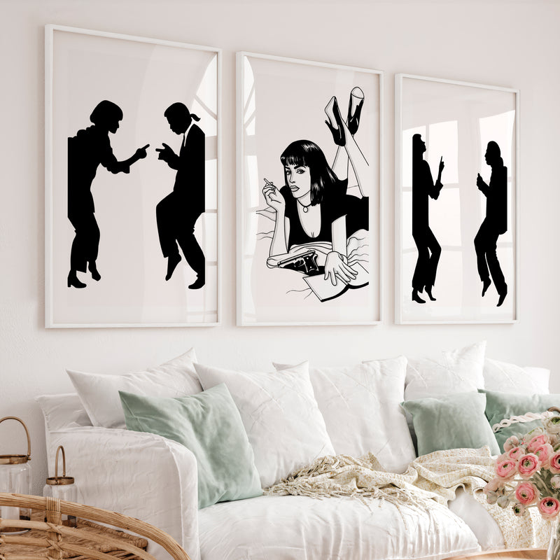Retro Poster Prints with Pulp Dance Silhouettes - White Framed Poster with White Border - Artworksets