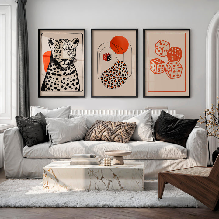 Leopard and Dice Retro Poster Prints - Black Framed Poster No Border - Artworksets