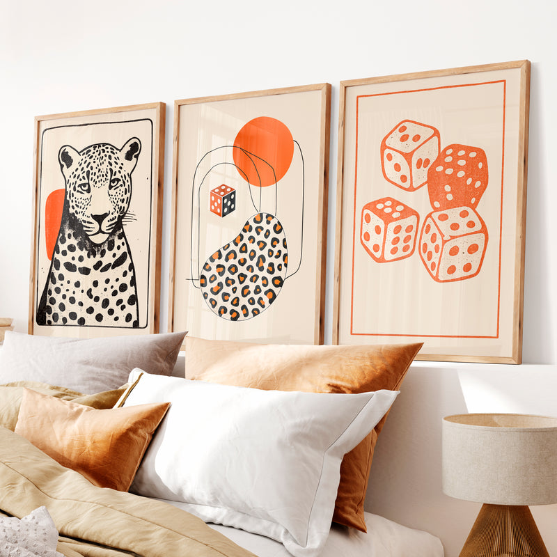 Leopard and Dice Retro Poster Prints - Natural Wood Framed Poster No Border - Artworksets