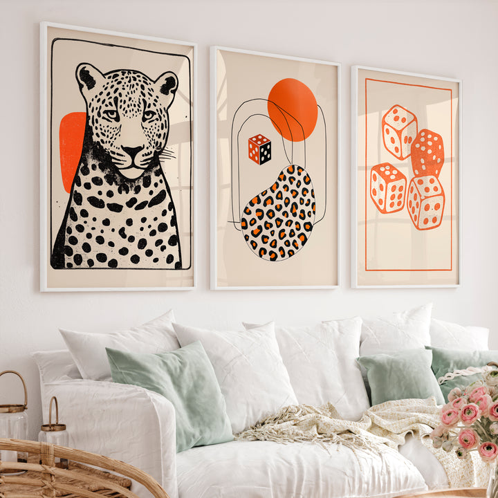 Leopard and Dice Retro Poster Prints - White Framed Poster No Border - Artworksets