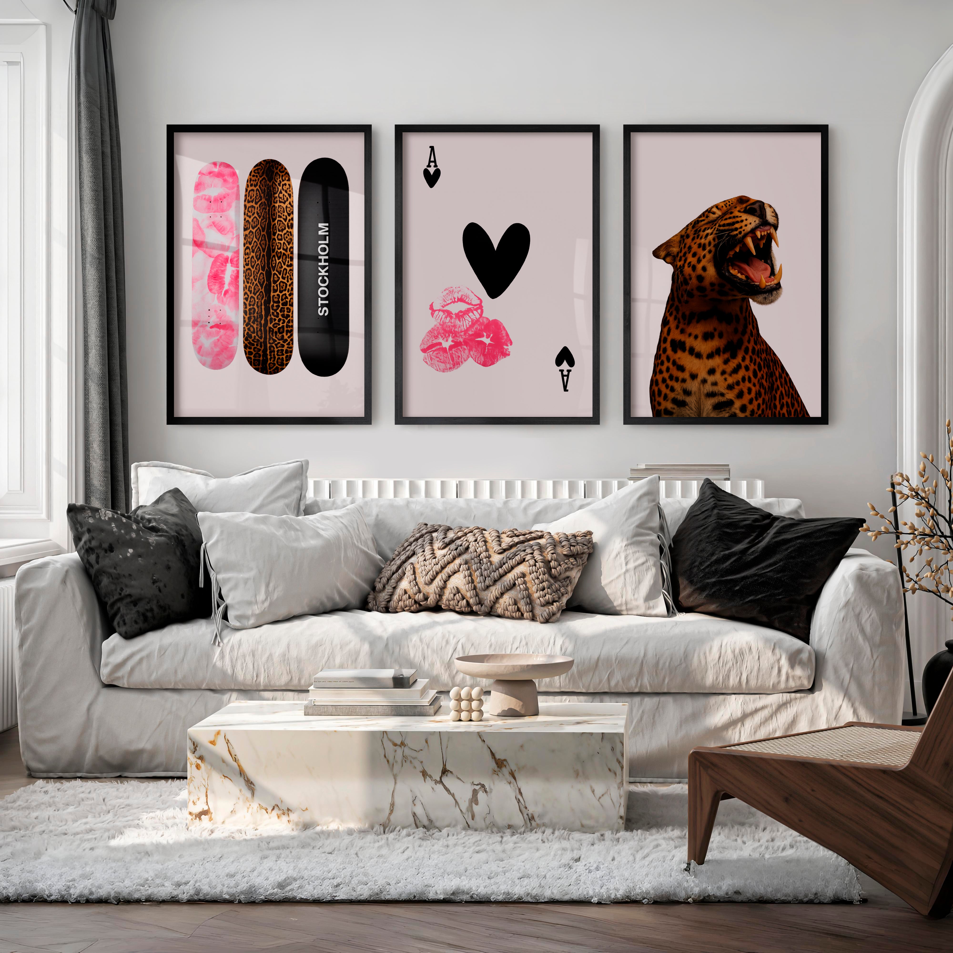 Leopard Skateboard retro poster prints - Black Framed Poster No Border - Artworksets