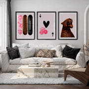Leopard Skateboard retro poster prints - Black Framed Poster with White Border - Artworksets