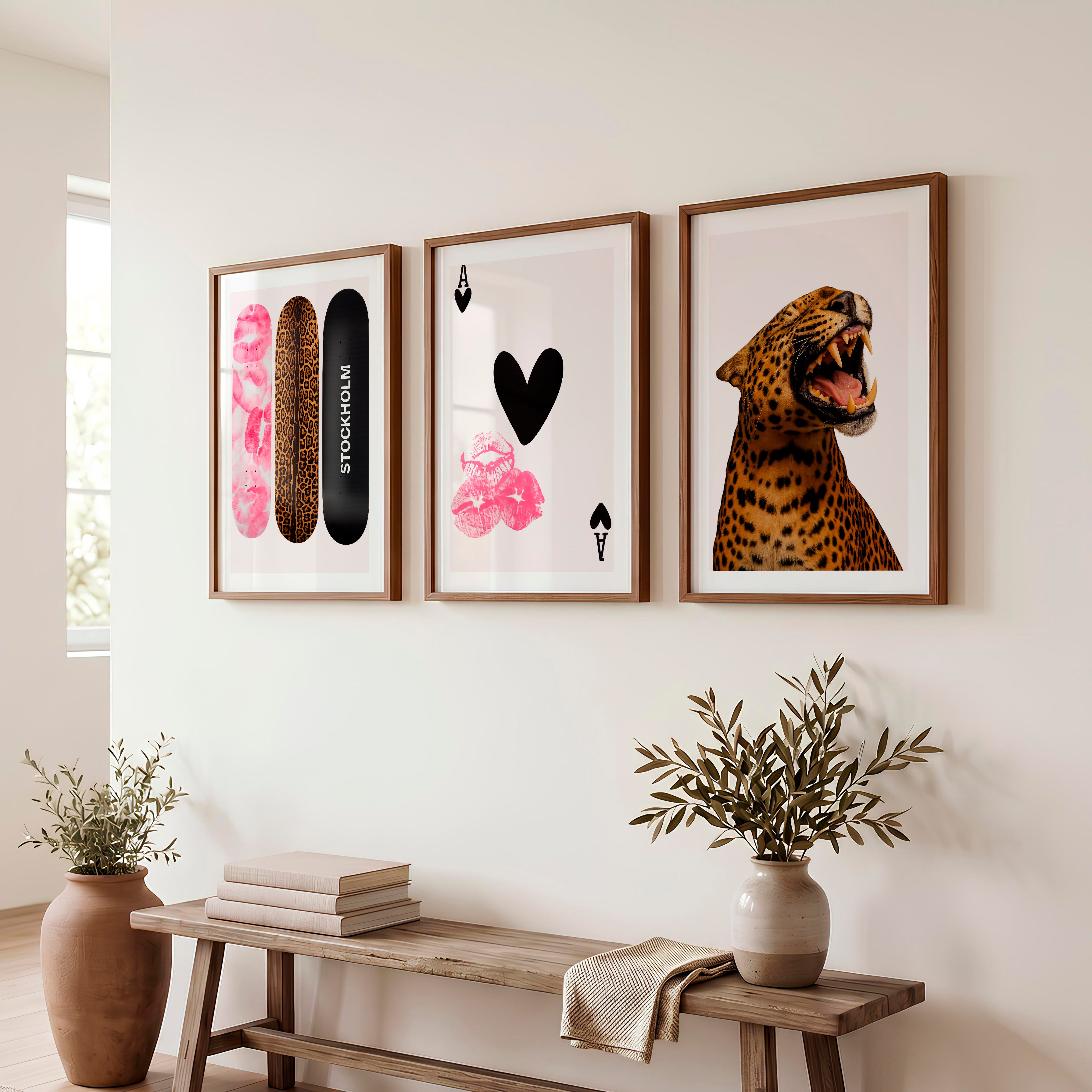 Leopard Skateboard retro poster prints - Dark Brown Framed Poster with White Border - Artworksets