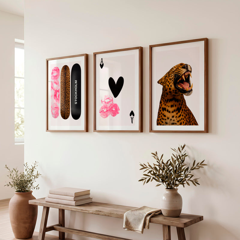 Leopard Skateboard retro poster prints - Dark Brown Framed Poster with White Border - Artworksets