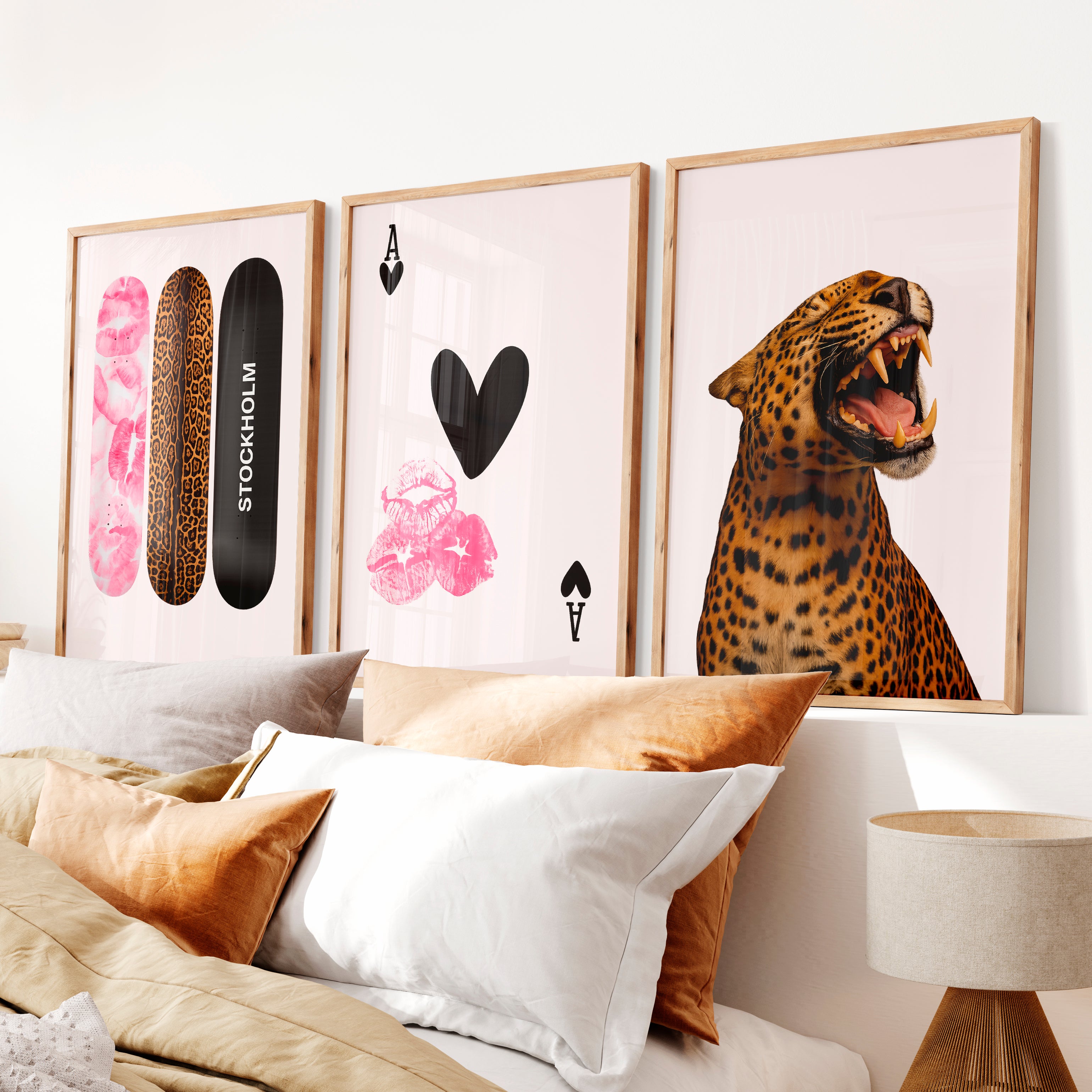 Leopard Skateboard retro poster prints - Natural Wood Framed Poster No Border - Artworksets