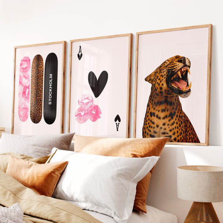 Leopard Skateboard retro poster prints - Natural Wood Framed Poster No Border - Artworksets