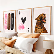 Leopard Skateboard retro poster prints- Natural Wood Framed Poster with White Border - Artworksets