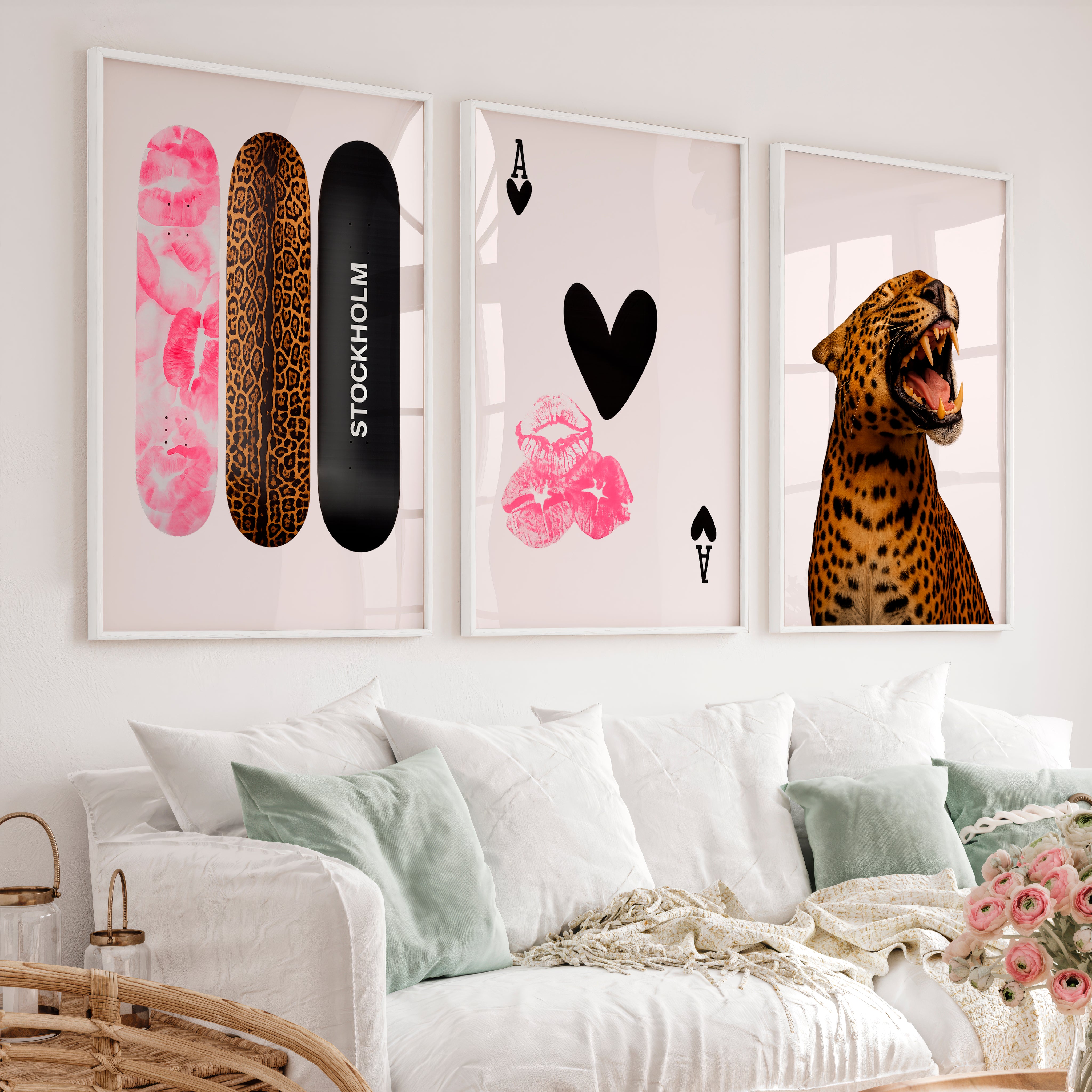 Leopard Skateboard retro poster prints - White Framed Poster No Border - Artworksets