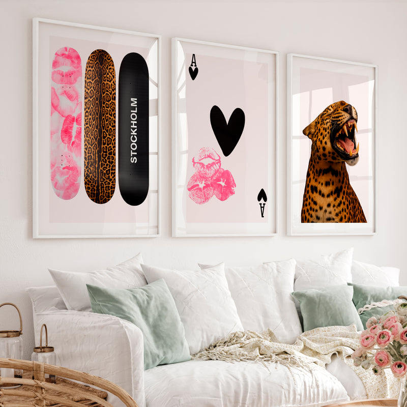 Leopard Skateboard retro poster prints - White Framed Poster with White Border - Artworksets