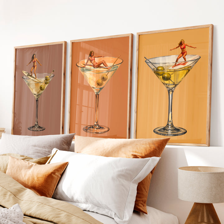 Martini Surfer retro poster prints - Natural Wood Framed Poster No Border - Artworksets