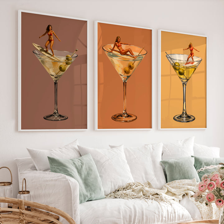 Martini Surfer retro poster prints - White Framed Poster No Border - Artworksets