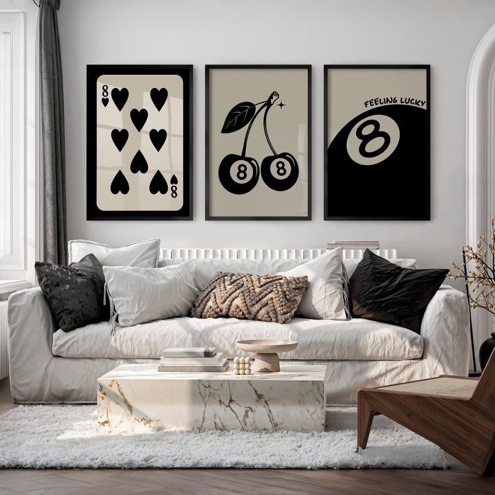 8 Ball Cherries Retro Poster Wall Print - Black Framed Poster No Border - Artworksets