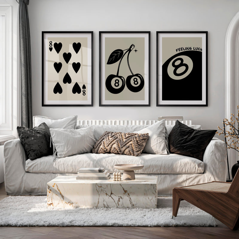 8 Ball Cherries Retro Poster Wall Print - Black Framed Poster with White Border - Artworksets