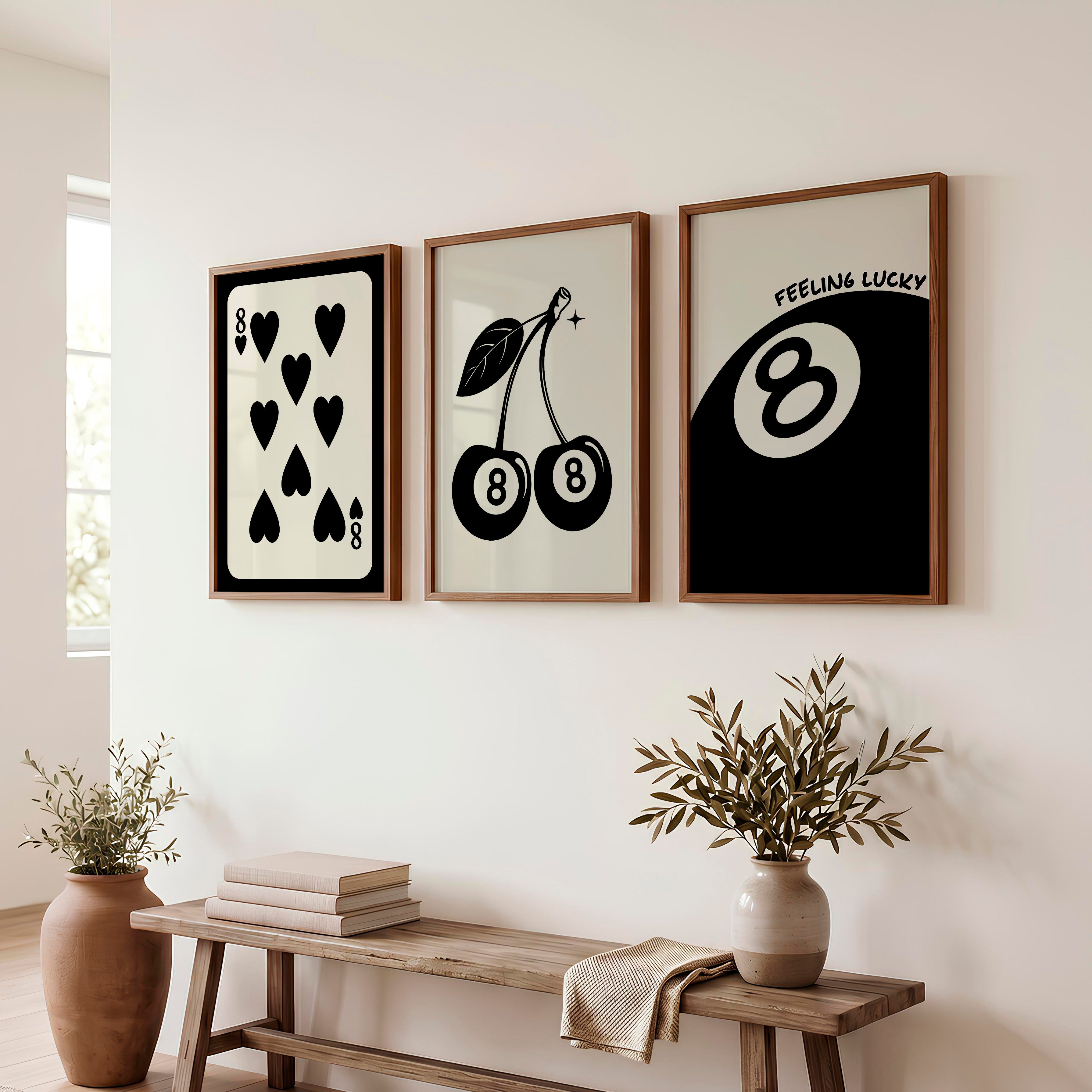 8 Ball Cherries Retro Poster Wall Print - Dark Brown Framed Poster No Border - Artworksets