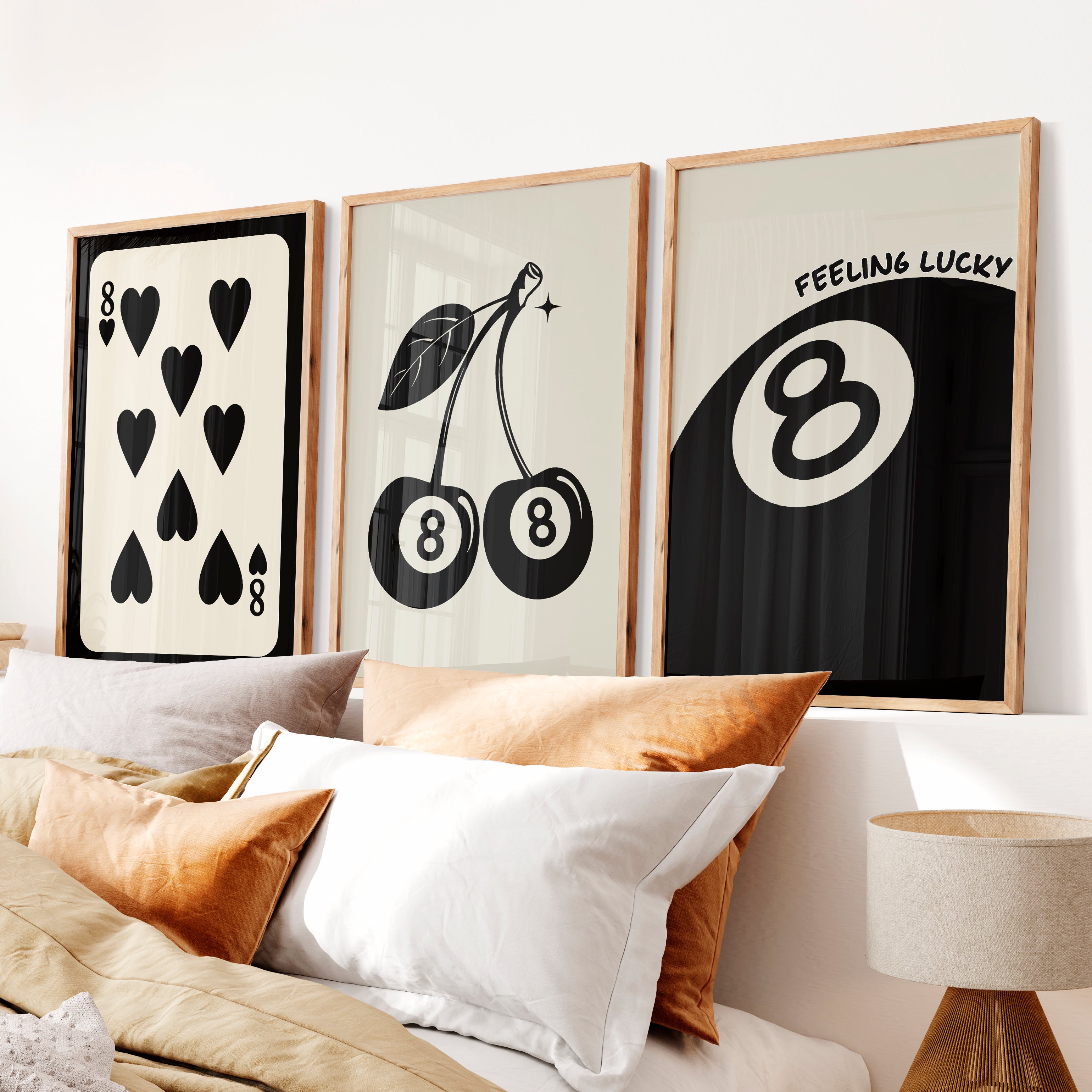 8 Ball Cherries Retro Poster Wall Print - Natural Wood Framed Poster No Border - Artworksets