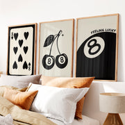 8 Ball Cherries Retro Poster Wall Print - Natural Wood Framed Poster No Border - Artworksets
