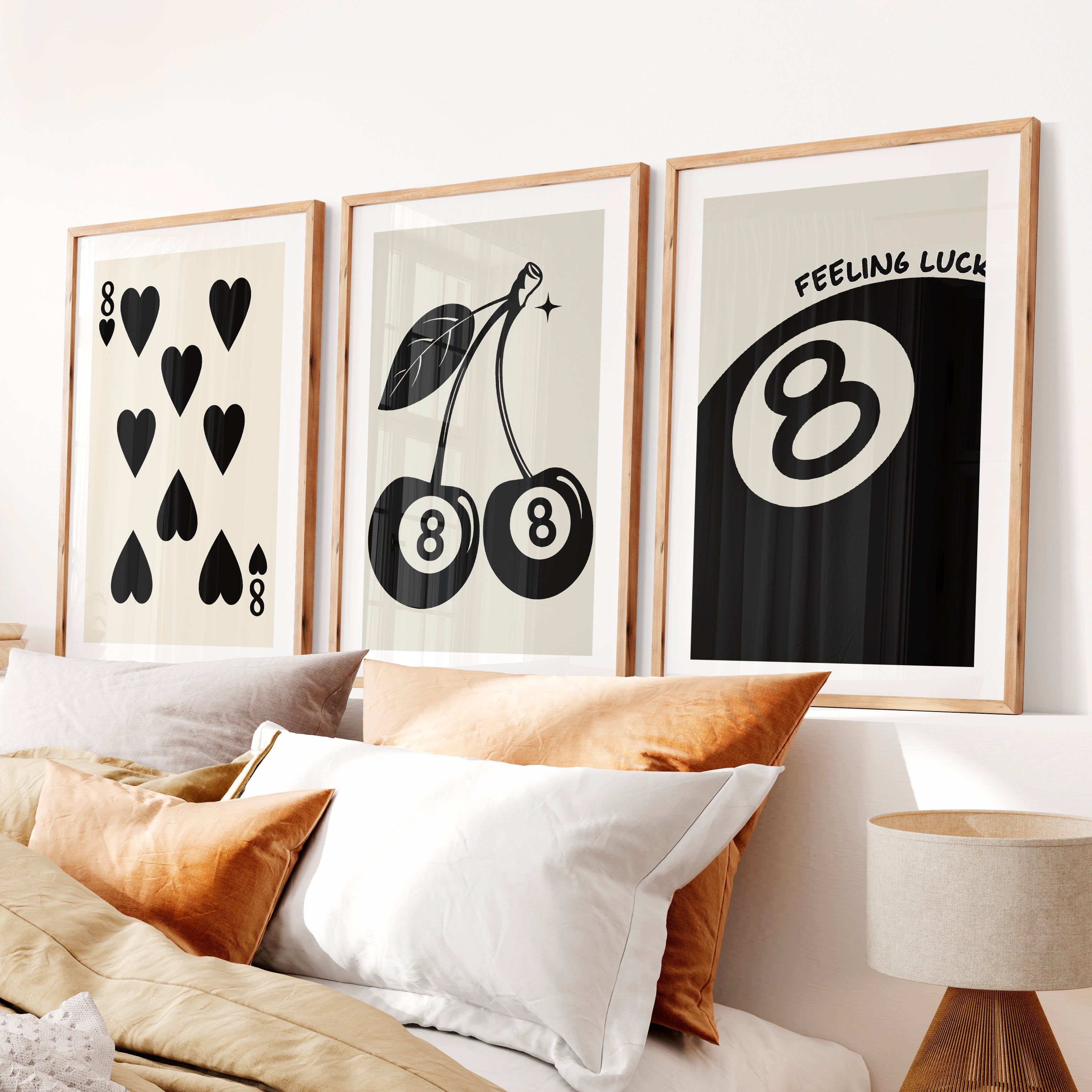 8 Ball Cherries Retro Poster Wall Print- Natural Wood Framed Poster with White Border - Artworksets