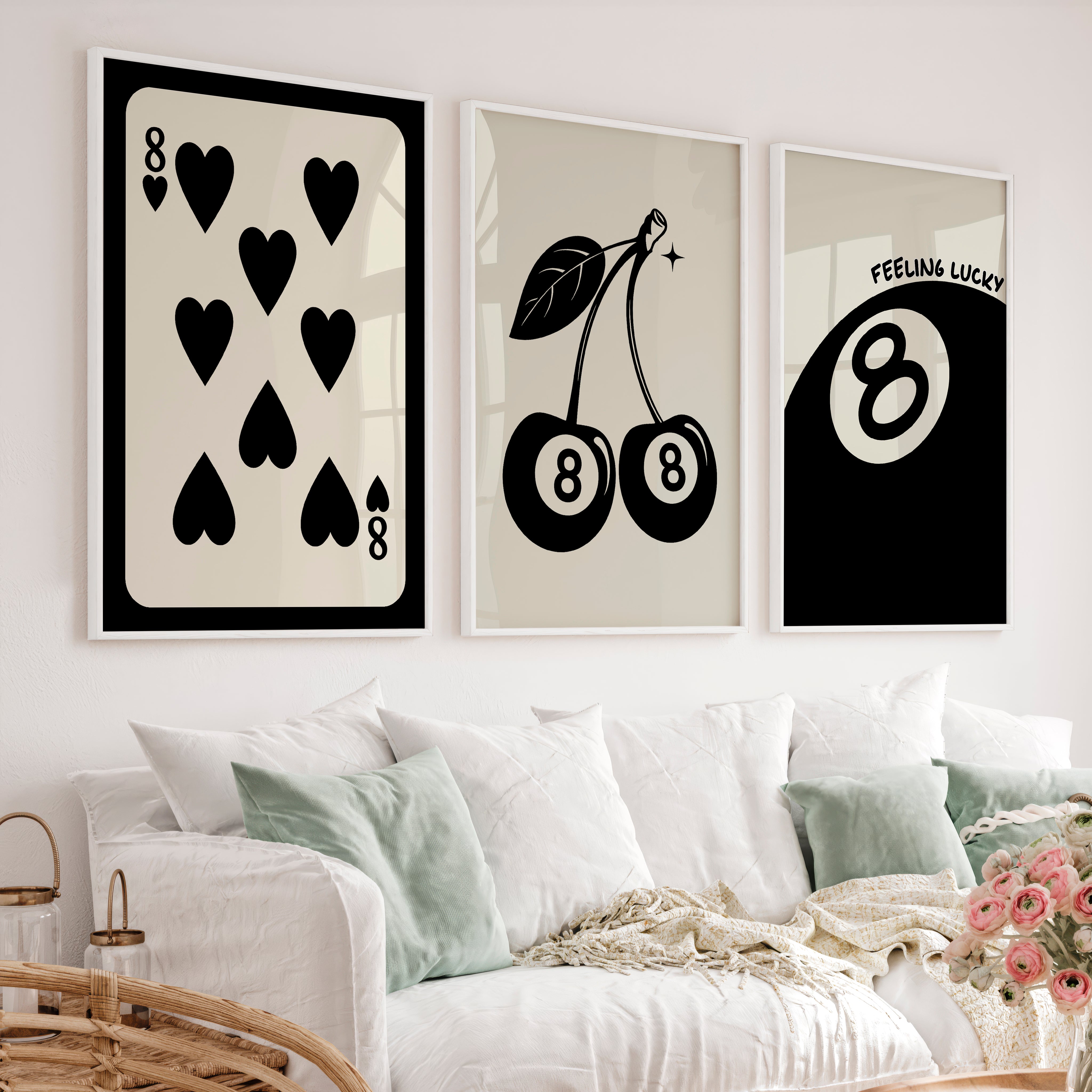 8 Ball Cherries Retro Poster Wall Print - White Framed Poster No Border - Artworksets