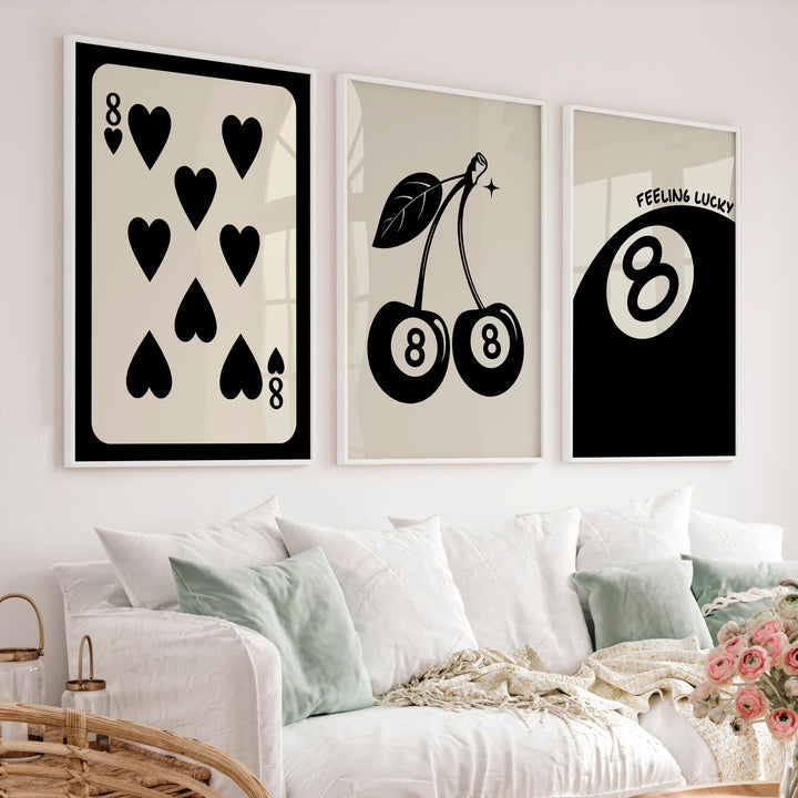 8 Ball Cherries Retro Poster Wall Print - White Framed Poster No Border - Artworksets