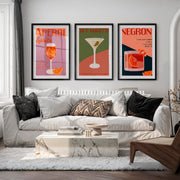 Retro Posters Featuring Vintage Cocktail Illustrations - Black Framed Poster with White Border - Artworksets