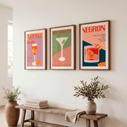 Retro Posters Featuring Vintage Cocktail Illustrations - Dark Brown Framed Poster with White Border - Artworksets