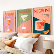 Retro Posters Featuring Vintage Cocktail Illustrations - Natural Wood Framed Poster No Border - Artworksets
