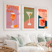 Retro Posters Featuring Vintage Cocktail Illustrations - White Framed Poster with White Border - Artworksets