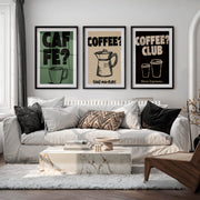 Retro Posters Featuring Coffee Cups and Moka Pot Illustrations - Black Framed Poster with White Border - Artworksets