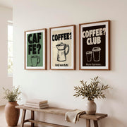 Retro Posters Featuring Coffee Cups and Moka Pot Illustrations - Dark Brown Framed Poster with White Border - Artworksets