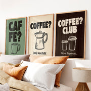Retro Posters Featuring Coffee Cups and Moka Pot Illustrations - Natural Wood Framed Poster No Border - Artworksets