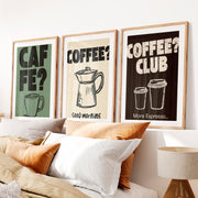 Retro Posters Featuring Coffee Cups and Moka Pot Illustrations- Natural Wood Framed Poster with White Border - Artworksets