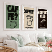 Retro Posters Featuring Coffee Cups and Moka Pot Illustrations - White Framed Poster with White Border - Artworksets