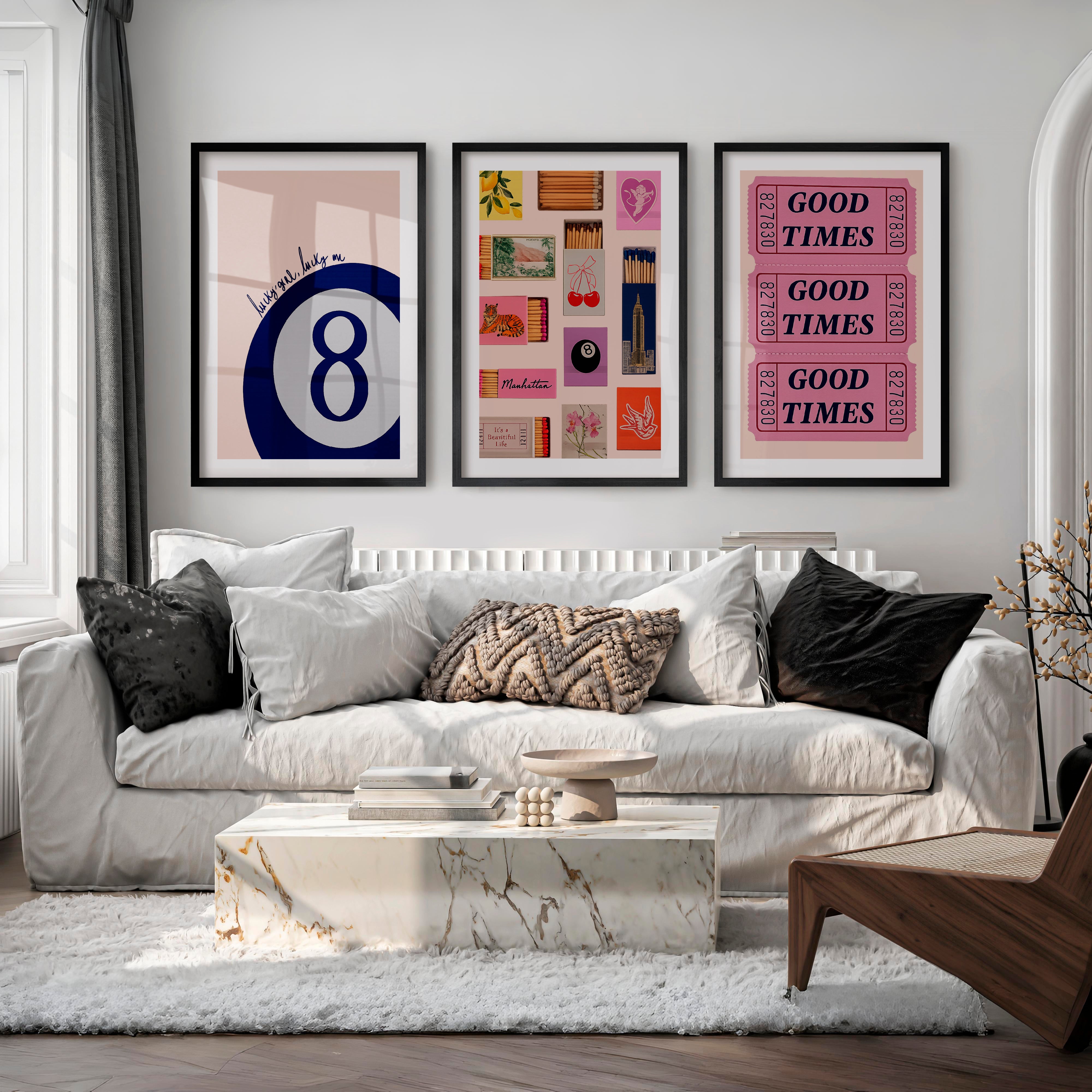 Good Times Ticket retro posters - Black Framed Poster with White Border - Artworksets