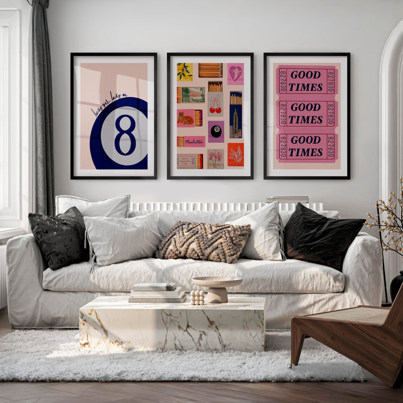 Good Times Ticket retro posters - Black Framed Poster with White Border - Artworksets