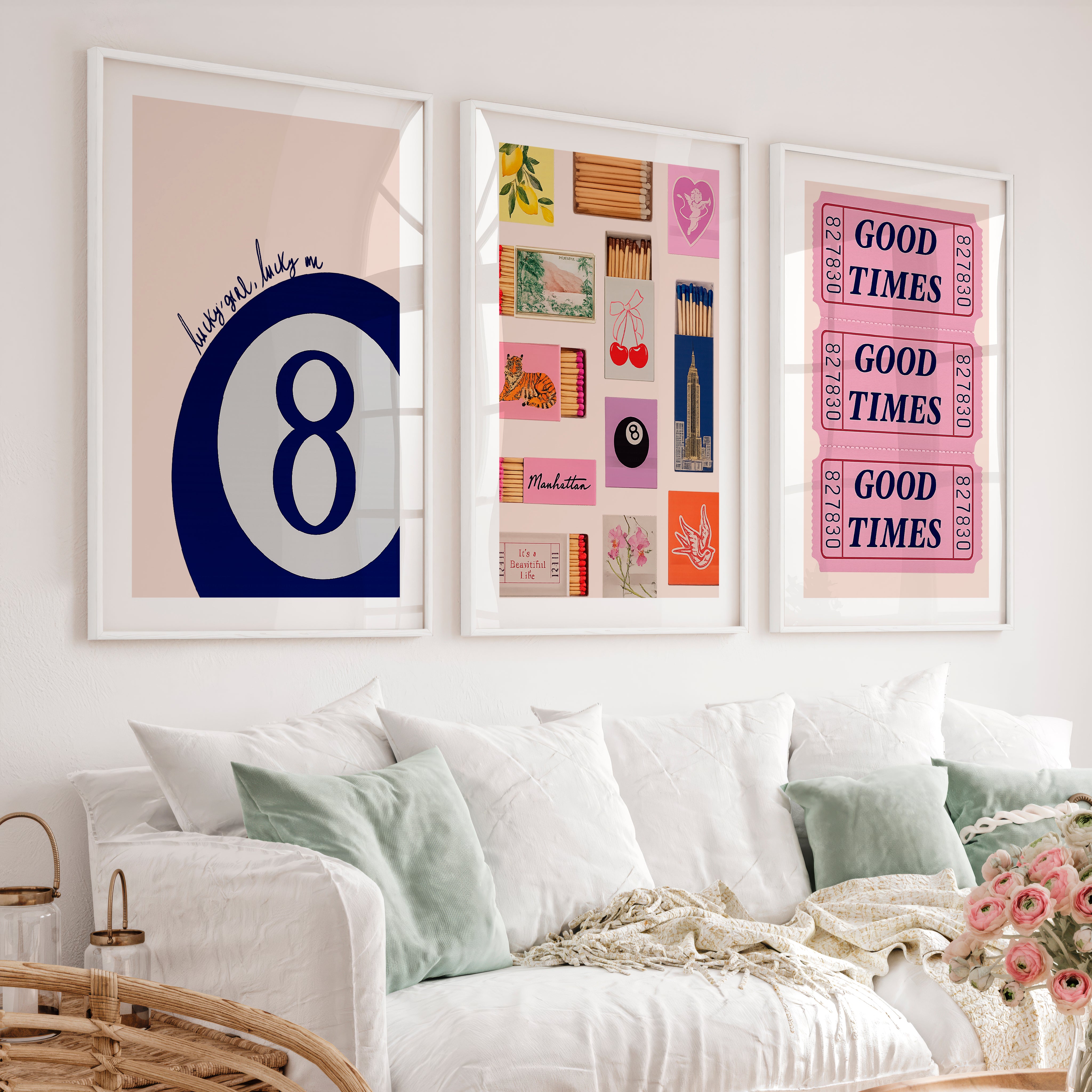 Good Times Ticket retro posters - White Framed Poster with White Border - Artworksets